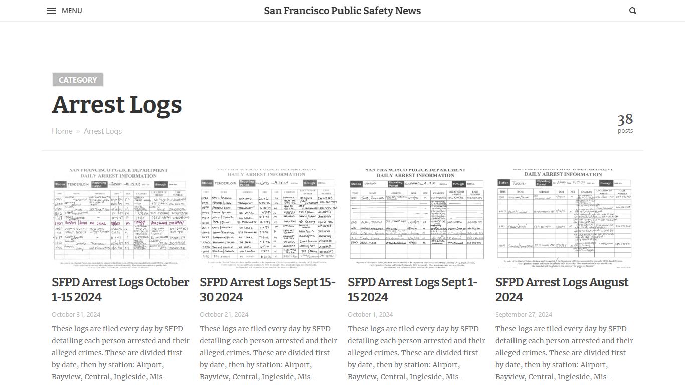 Arrest Logs - San Francisco Public Safety News