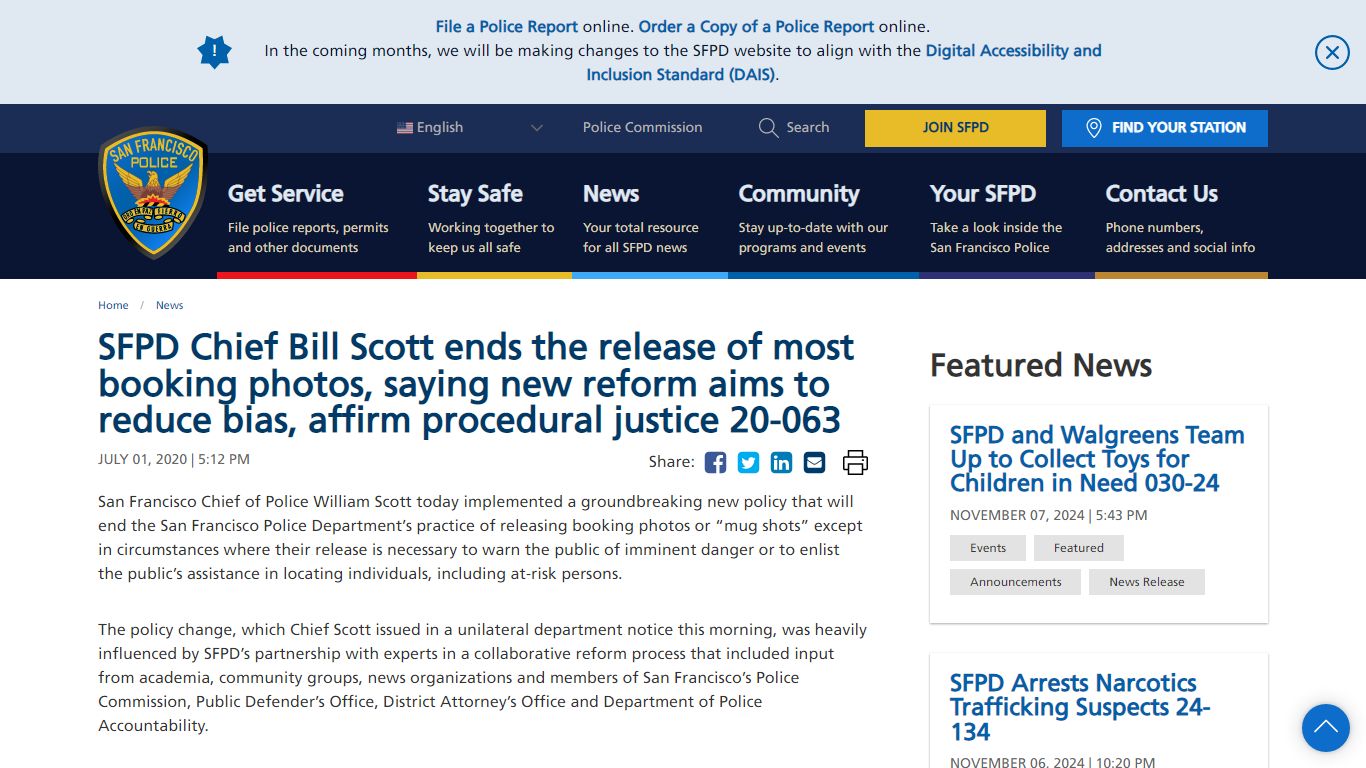 SFPD Chief Bill Scott ends the release of most booking photos, saying ...